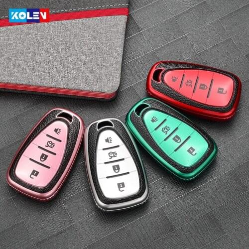 Leather + TPU Car Remote Key Cover Case Fob Shell Keychain For Chevrolet Malibu Equinox Cruze Camaro Volt Bolt Trax Spark Sonic