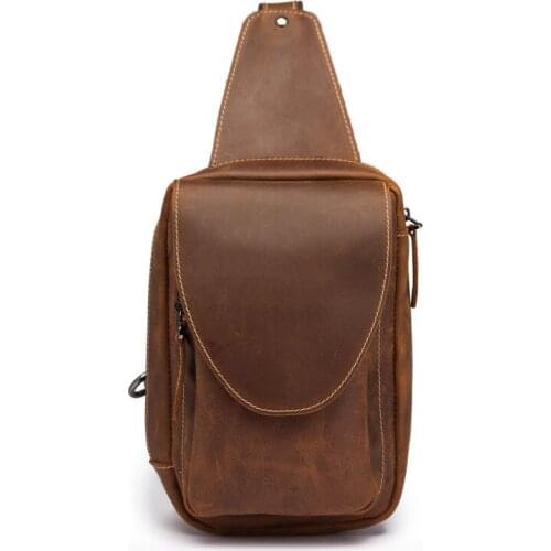 Crazy Horse Leather Waist Bag Men Phone Pouch Small Chest Waist Pack Outdoor Casual Design Travel Shoulder Belt Bags