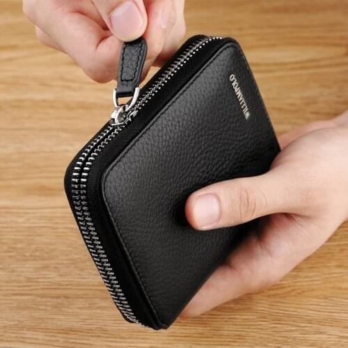 Leather Vertical Womens purse casual zipper short card holder multi functional mens portable zero wallet