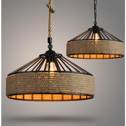 Creative Industrial Style American Retro Iron Base Hemp Rope Chandelier Hanging Lamp for Bar Cafe Restaurant Home Decoration