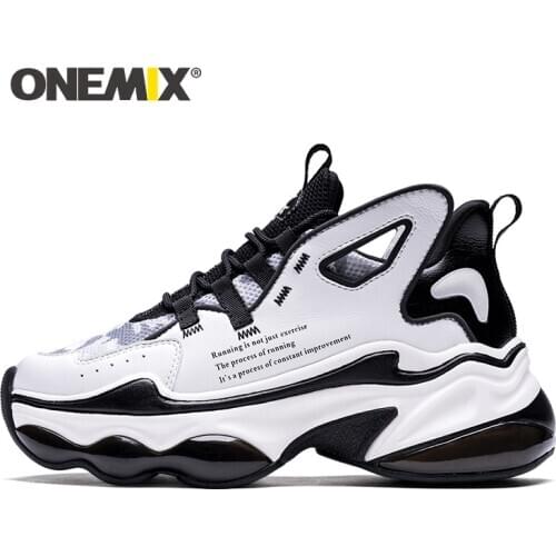 ONEMIX Sport Shoes for Men Air Cushion Breathable Mesh Black White Sneakers for Woman Reflective PLatform Footwear Running Shoes
