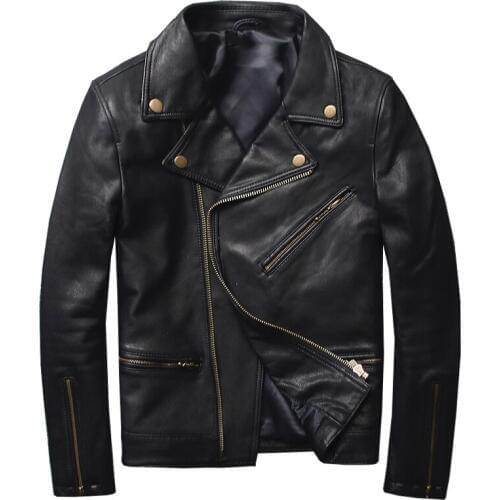 Genuine Leather Jacket Men Real Sheepskin Motorcycle Biker Leather Jacket Casual Slim Male Black Autumn Winter Brand Outerwear
