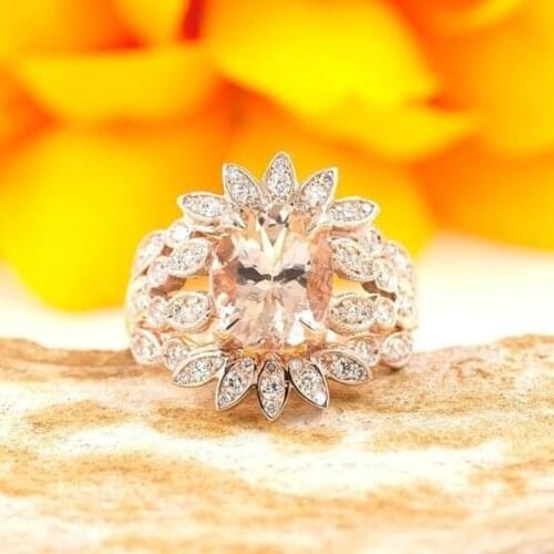 Cute Fashion Big Rose Flower Ring Luxury Female Rose Gold Engagement Ring Vintage Party Wedding Band Rings For Women size 5-12