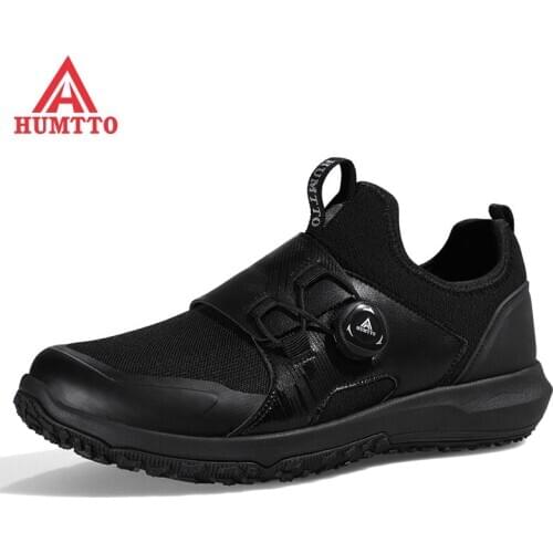 Humtto Brand Genuine Leather Walking Shoes Men Outdoor Sport Casual Shoes Mens Light Cushioning Non-slip Blcak Sneakers Big Size