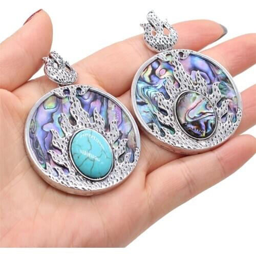 Natural Abalone Shell Pendant Unique Flame Round Shape White Shell Pendant Charms for Making DIY Jewerly Necklace 45x45mm