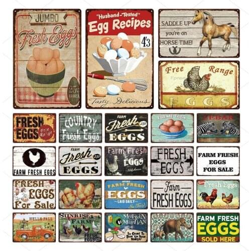 Farm Fresh Eggs Tin Sign Horse Zebra Chickens Vintage Metal Sign Plaque Metal Vintage Farmhouse Wall Art Decoration Iron Paintin