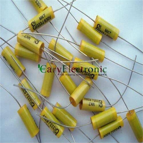 Wholesale 200pcs long leads yellow Axial Polyester Film Capacitors electronics 0.033uF 630V fr tube amp audio free shipping