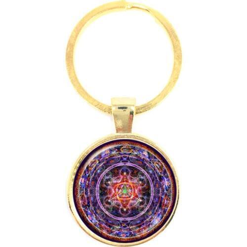 Handmade OM Symbol Zen Buddhism Yoga Dazzling Jewelry Keychains Henna Flower Mandala India Style Pendant Keyring