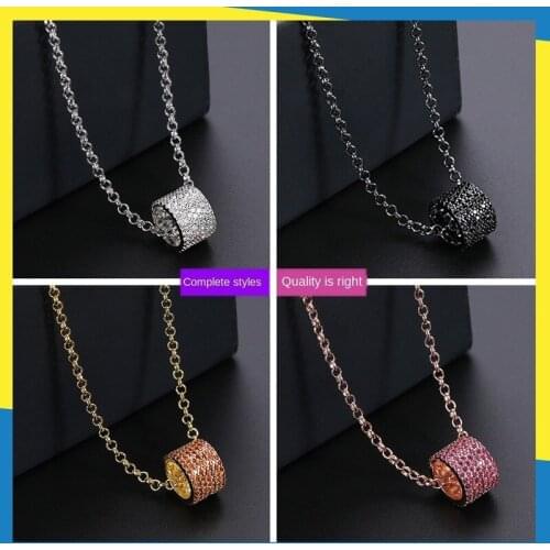 Pink orange Romantic Princess inlaid with jewels, round barrel, diamond necklace, simple and elegant retro female brand jewelry