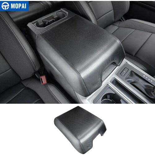 MOPAI Interior Accessories for Ford F150 2015+ Leather Carbon Fiber Car Storage Armrest Box Pad for Ford F150 Raptor 2015