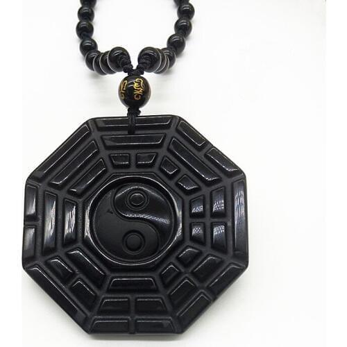 Accept Drop shipping Natural obsidian Yin Yang tai chi talisman qiankun tai chi eight necklace wholesale