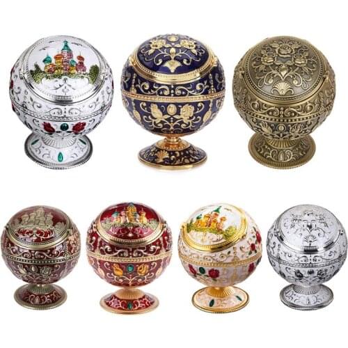 Durable Portable Alloy Round Ball Ashtray Car Ashtray Mini Ashtray Relief Stamped Pattern Gift for Outdoor Indoor K0AB