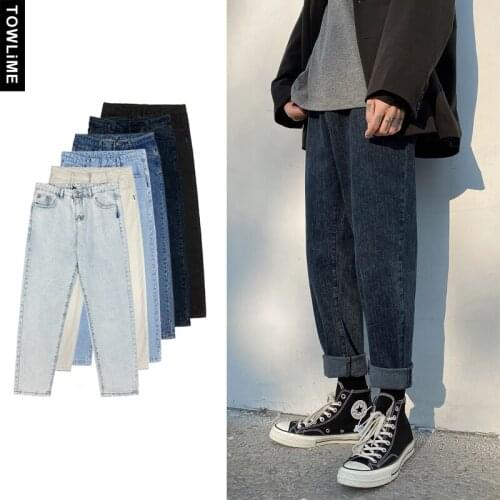 Retro Solid Color Brief Style Denim Jeans For Men And Women All-Match Slim Fit Couple Clothes Streetwear Vintage Jean Pants