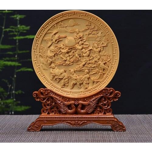 Wood carving Chinese ancient story, wood crafts gift Home desktop decoration office ornaments (A1048)