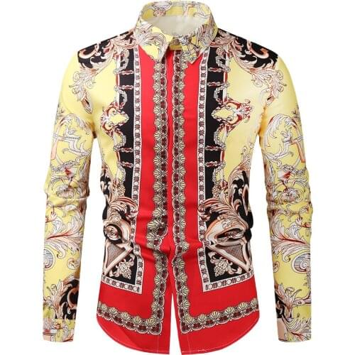 Luxury Royal Print Shirts for Men 2021 Brand Slim Fit Long Sleeve Shirt Men Party Wedding Prom Dress Shirt Male Camisa Masculina