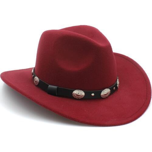 New Vintage Winter 100% Wool Western Cowboy Fedora Hat For Womem Men Wide Brim Cowgirl Jazz Cap With Leather Toca Sombrero Cap