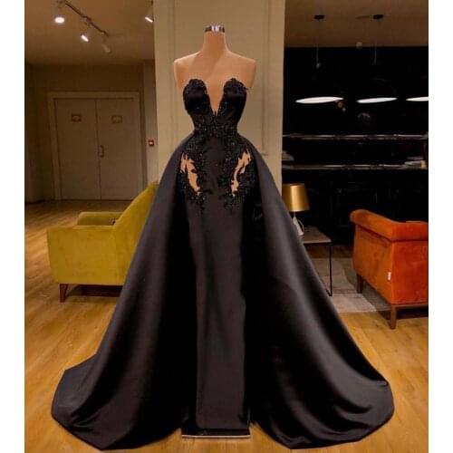 SoAyle Luxury Beaded Crystal Black Evening Dress Sexy Deep V-Neck Sleeveless Mermaid Evening Dress 2020 Vestido de festa