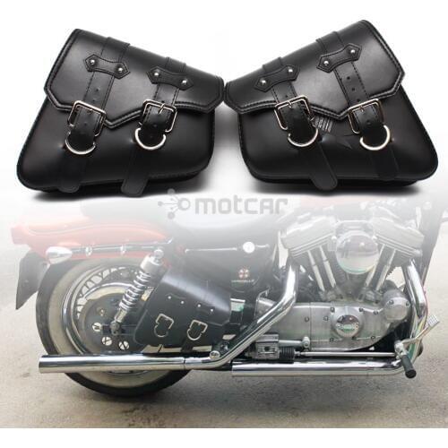 Motorcycle PU Leather Saddle Bags Luggage Black Left+Right Side Tool Bag For Honda Yamaha Harley Sportster XL 883 XL1200 Softail