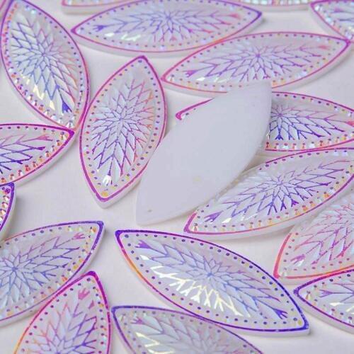 Taidian Marquise Shape Resin Cabochon Resin sew on rhinestone For Native Bead work White AB 20*50MM 20PCS/LOT