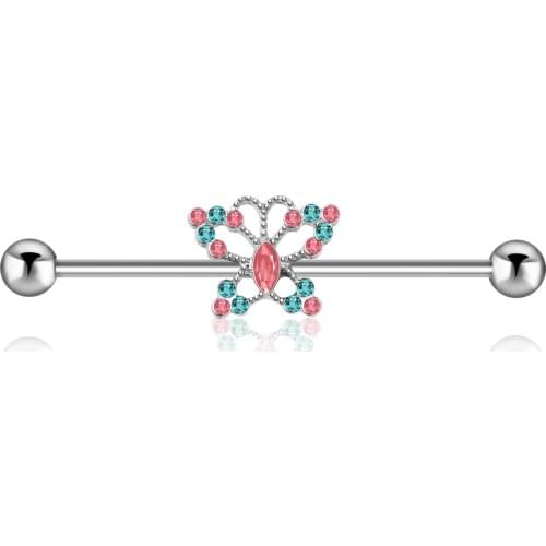 TIANCIFBYJS 14G Surgical Steel Industrial Barbell 38mm 1 1/2 Inch Ear Helix Cartilage Butterfly Piercing Bar for Women Men 50pcs