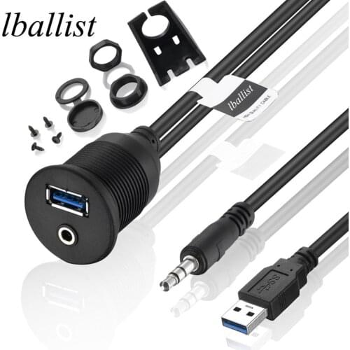 Lballist USB Flush Mount Panel USB 2.0 USB 3.0+3.5mm Male to Female Extension Dashboard Cable 1m 2m