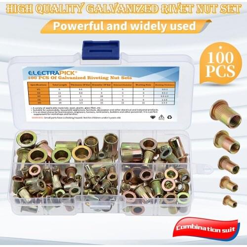 100pcs Zinc Plated Rivetnuts Blind Set Nutserts Threaded Insert Nutsert Cap Flat Head Rivet Nuts Carbon Steel M3 M4 M5 M6 M8