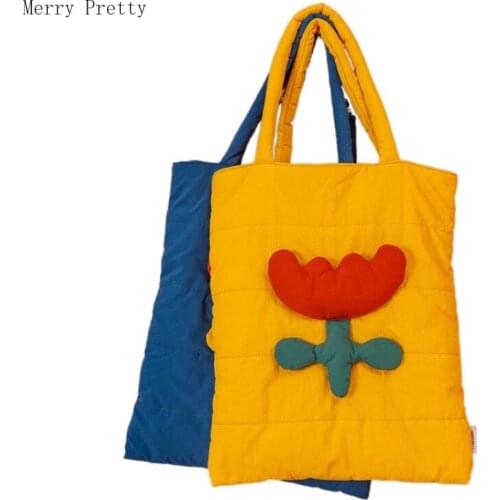 Harakuju Floral Appliques Handbags New Original Design Preppy Style Clutches Bag Shopping Bag Sweet Style Girl Handbag