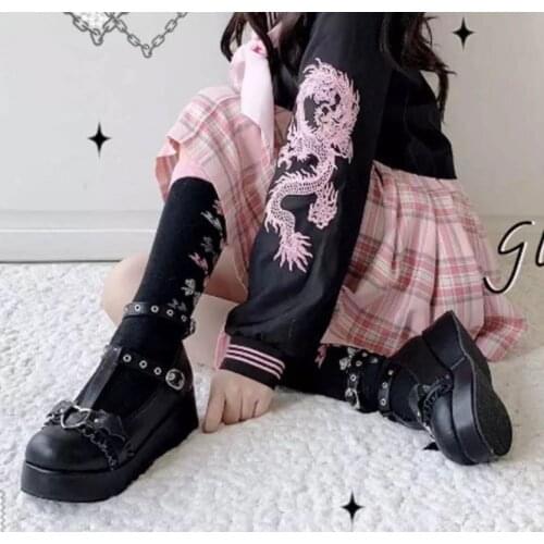 Lolita Platform Wedges Womens Shoes Japanese Cute Student Shoes Loli Devilian Little Bat Bowknot Demon Dark Goth Punk Cosplay