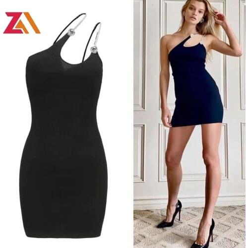 ZALady designer knit black Slinky dress fashion Korean sexy chic bodycon Diamond party night club dress vestidos mujer clothing