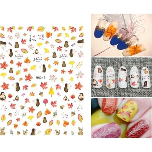 10PCS 2021 Halloween Easter Nail Sticker 3D Maple Leaf Mushroom Fawn for Nail Sticker Chrysanthemum Leaf Nail Decoration