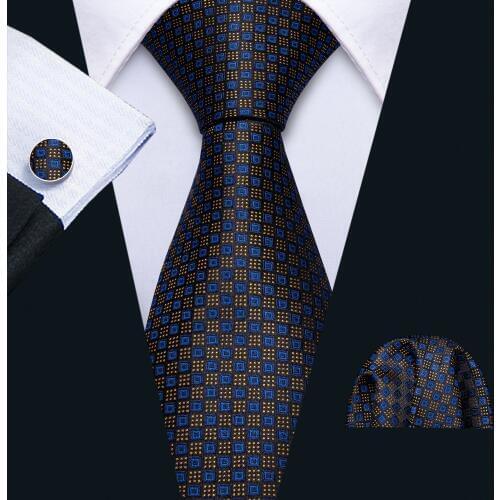 2019 Men Tie Navy Geometric Silk Tie Barry.Wang 3.4" Jacquard Party Wedding Woven Fashion Designers Necktie For Men FA-5132
