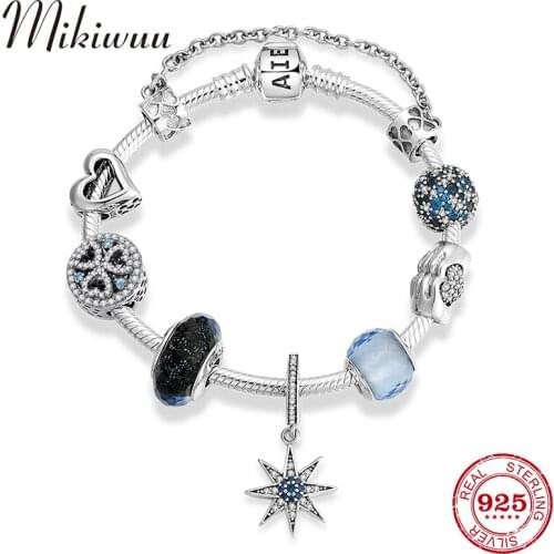 925 Sterling Silver Friendship Bracelets Silver Heart CZ Glass Beads Snowflake Pendant European Charm Bracelet for Women 2020