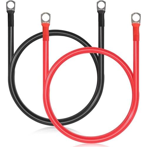 Battery Cable, 2 Pieces Battery Cable, Copper Cable, Power Cable with Ring Eyelets, Car Battery Cable, 50 cm, 5 AWG
