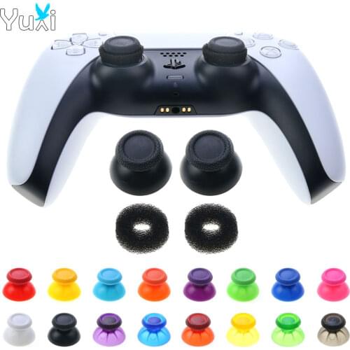 YuXi 2pcs 3D Analog Joystick Stick Module Mushroom Cap For Sony Playstation 5 PS5 Thumbstick Cover With Sponge Auxiliary Ring