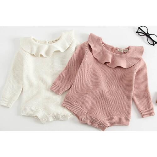 Baby Girl Romper Autumn New Born Baby Knitted Romper Ruffle Long Sleeve Newborn Baby Clothes Infant Baby Jumpsuits Girl overall