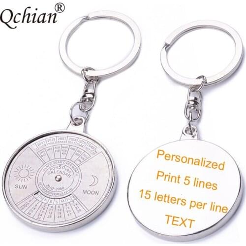 DIY keychain Custom Text Laser Engraving Not Fade Perpetual Calendar Metal Stainless Steel Decoration Pendant
