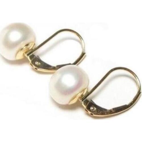 Designer Fine Jewelry free shipping noble jewelry 8-9mm AAA White Pearl Lever Back Earrings in 14K Yellow Gold