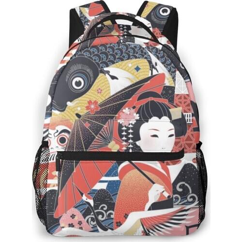 Elegant Japan Concept Illustration Casual Daypack Travel School Bag with Pockets for Women College
