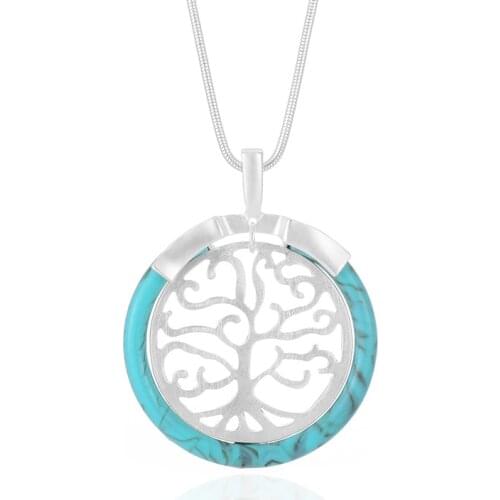 ELOYHI Big Round Tree Of Life Long Snake Chain Pendants Sweater Chain Plate For Women Trendy Neckalce&Pendants Gift