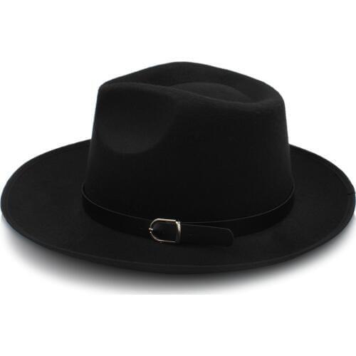 Women Men Autumn Felt Fedora Hat With Wide Brim Jazz Hat R Gentleman Lady Sombrero Godfather Panama Hat Punk Belt Size 58CM