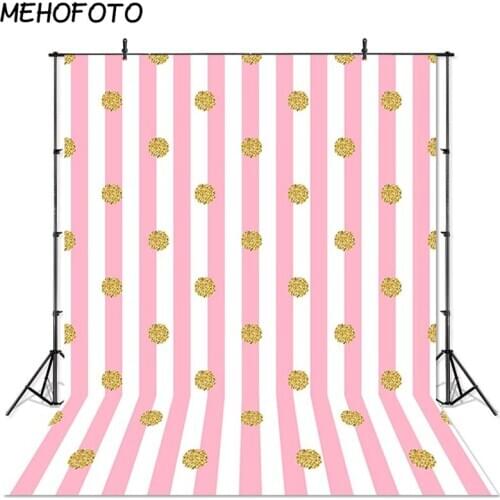 Newborn Photography Backdrops Pink Stripe Golden Dot Baby Birthday Party Banner Backdrop for Photo Studio Photobooth Background
