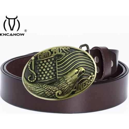 Gold Eagle Mens Belts Luxury Designer Strap High Quality Split Genuine Leather Girdle Punk America Flag Buckle Cintos Ceinture