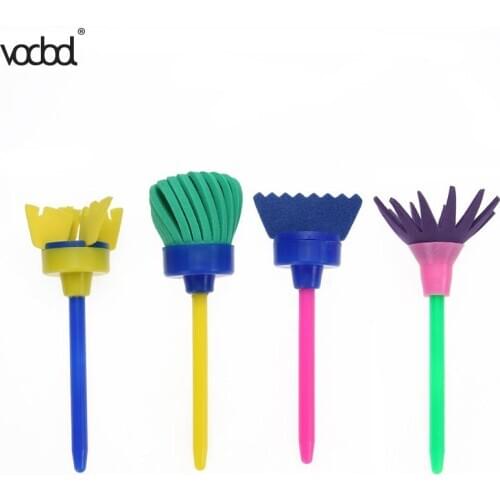 VODOOL 4Pcs/set Flower Paint Brush Rotate Spin Sponge Kids Children Graffiti Art Drawing Painting Toy School Stationery Supplies