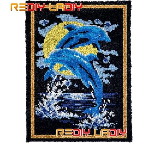 Latch Hook Rug Kit Moon Dolphins Plush Wall Tapestry DIY Carpet Rug Thick Yarn Arts Cushion Crocheting Floor Mat Home Decor Gift