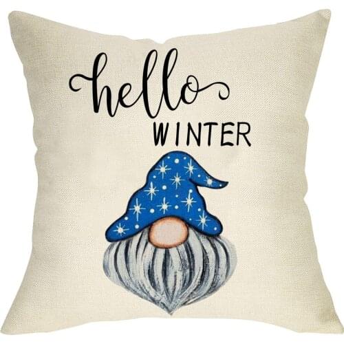 Softxpp Hello Winter Gnome Throw Pillow Cover, Decorative Elf Cushion Case Outdoor Square Pillowcase Pumpkin Decor Sign for Home