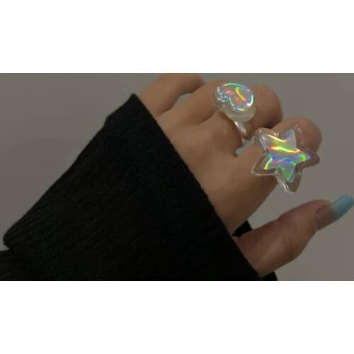 New Fashion Colorful Transparent Five-pointed Star Heart Acrylic Rings Korean Girls Jewelry Accessory For Women Party Rings Gift
