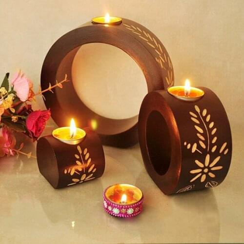 Nordic personalized Candlestick creative handmade hotel restaurant home romantic wooden candlestick three piece home decoration