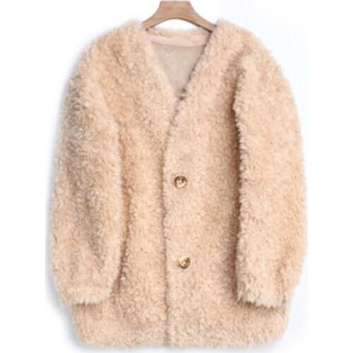 2020 New Winter Womens Lambswool Coat Jackets Faux Fur Particles Female Cashmere Sheep Shearing Coat Loose Lady Outerwear N870