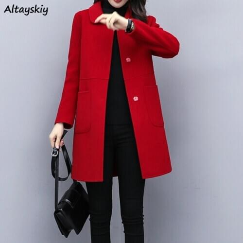 Wool Coat Women Plus Size 4XL Slim Elegant Office Ladies Womens Fall Fashion Woolen Blends Pink Clothing Leisure Stylish Ulzzang