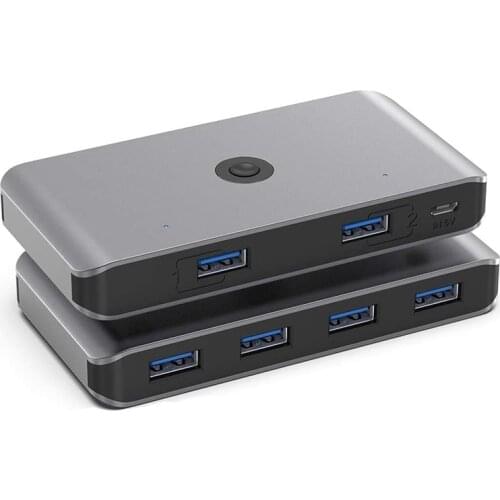 USB 3.0 KVM Switch Selector, 2 Computers Sharing 4 USB Devices USB 3.0 Peripheral Switcher Box Hub Adapter